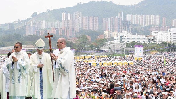 Pope Francis celebrates an outdoor Mass in Medellin, which has been hailed as the most innovative city in the world, last month.