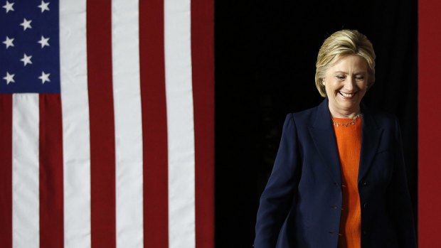 Democratic presidential candidate Hillary Clinton takes the stage before giving an address on national security.