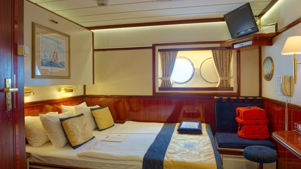 A cabin on board Star Clipper Indonesia.
