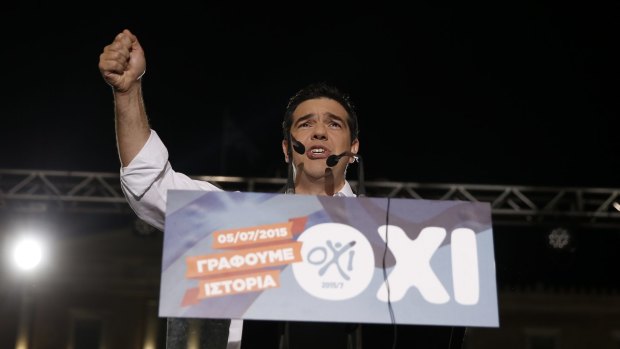 Greece's Prime Minister Alexis Tsipras campaigning for a 'no' vote. 