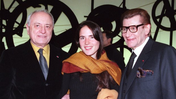 Pierre Berge, left, with Mazarine Pingeot, the illegitimate daughter of late French president Francois Mitterrand, and fashion designer Yves Saint Laurent.
