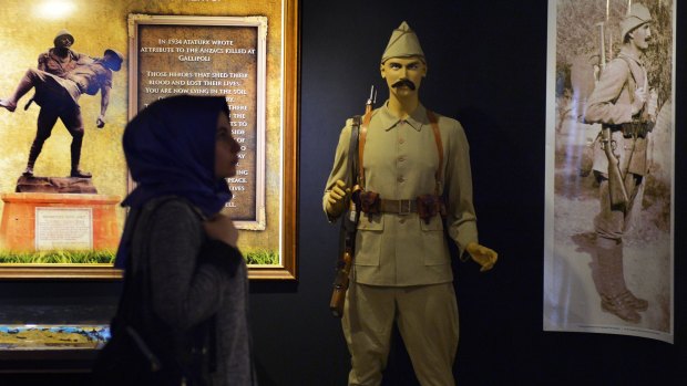 A Turkish school girl looks at the displays at the Istanbul Military Museum. 