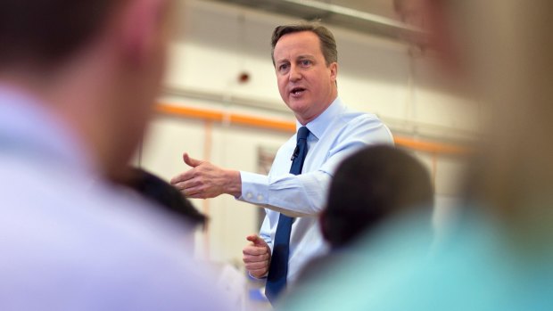 British Prime Minister David Cameron speaks to Siemens factory staff in Chippenham on Tuesday.