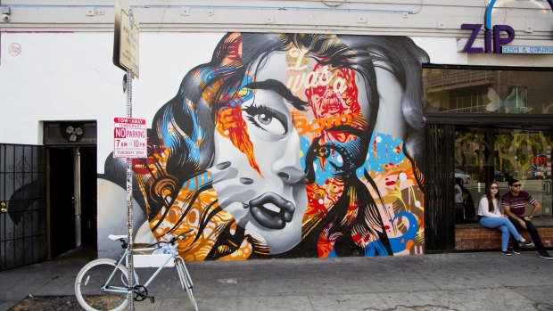 A mural in Downtown LA adds to the area's colourful vibe.