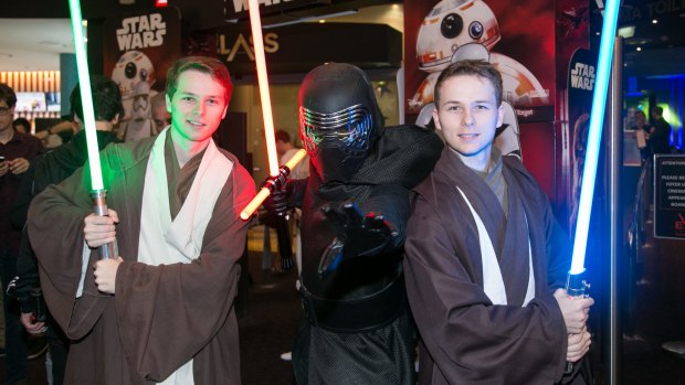 Star Wars fans Matthew Kleidon, Luke Hill, Rein Kelidon in Brisbane. 