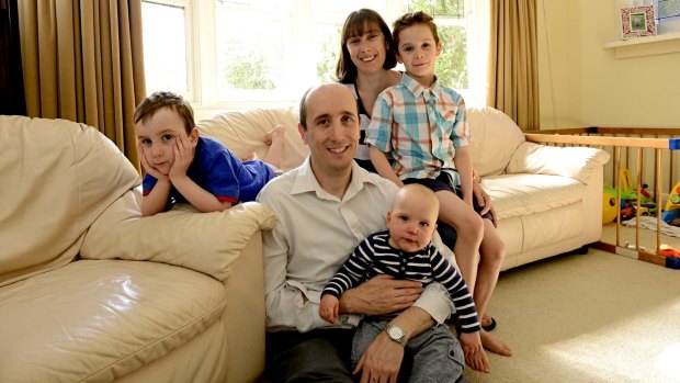 James Canty at home with his family: from left Len, 5, wife Christine with Jack 7 on her knee and 10 month-old Tom.