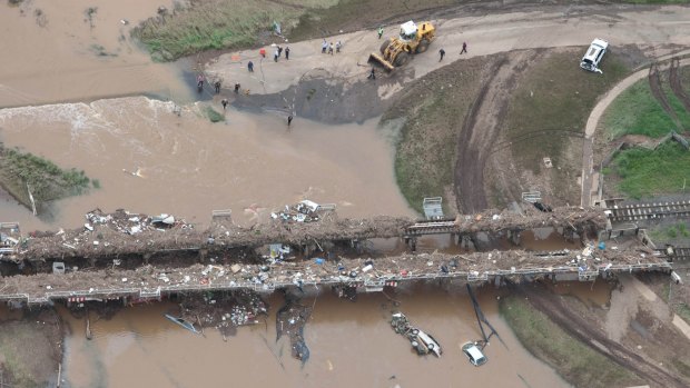 Flood damage between Grantham and Gatton caused by the January 2011 floods, which claimed 12 lives.