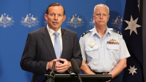 Prime Minister Tony Abbott with Chief of the Defence Force, Air Chief Marshal Mark Binskin.