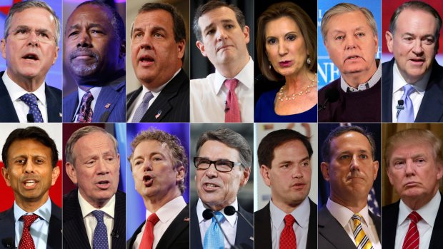 The 2016 Republican presidential candidates who have officially declared their candidacy as of Sunday. Top from left: Jeb Bush, Ben Carson, Chris Christie, Ted Cruz, Carly Fiorina, Lindsey Graham and Mike Huckabee. Bottom from left: Bobby Jindal, George Pataki, Rand Paul, Rick Perry, Marco Rubio, Rick Santorum and Donald Trump. 