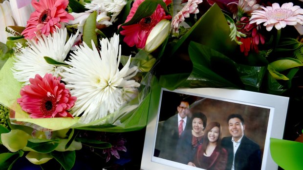 Floral tributes for NSW Police accountant Curtis Cheng outside Parramatta Police Headquarters.