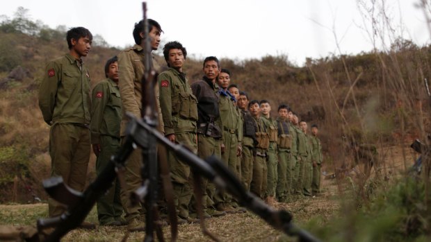 Rebel soldiers of the Myanmar National Democratic Alliance Army in Kokang last week. 