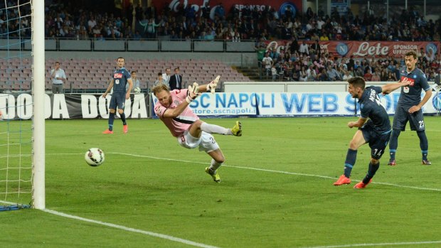 Napoli's Dries Mertens scores against Cesena.