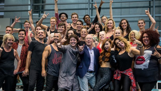 Ben Elton poses with the new cast of We Will Rock You, in Ultimo, Sydney. 