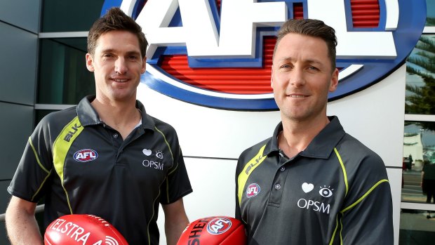 Matt Stevic and Brett Rosebury, two of the three field umpires who will be officiating on Saturday.