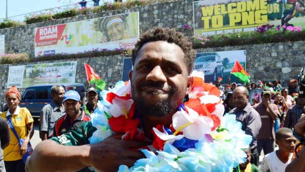 Warm welcome: James Segeyaro received plenty of cheers on his arrival in Port Moresby with the Prime Minister's XIII.