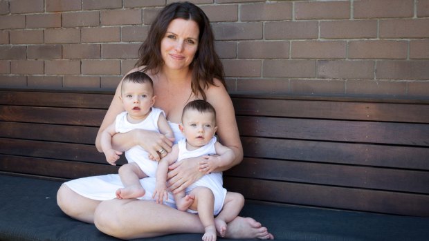 Single parent Erin O'Dwyer with her twins when they were babies, Ambrose (right) and Clancy (left).