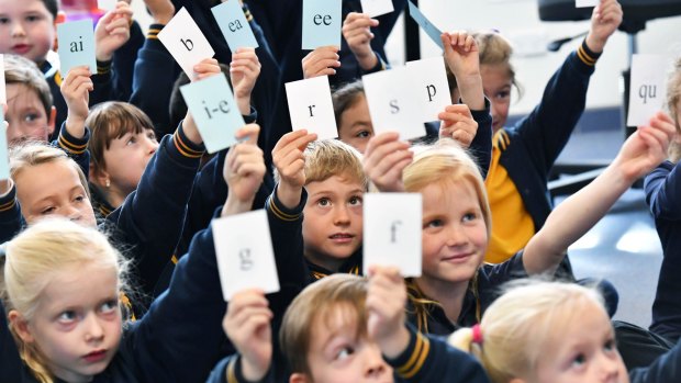 Grade 1 students from Bentleigh West Primary School in Melbourne are tested on phonics.