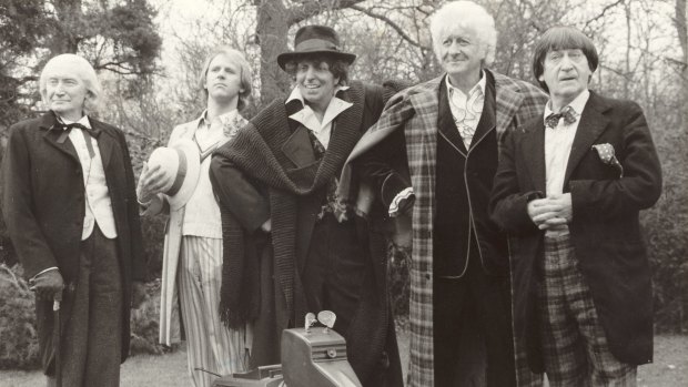 All the doctors up until 1983. Dudley Simpson appeared in a six-part storyline with Tom Baker (centre). 