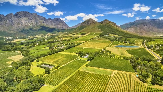 Franschoek winelands and mountain countryside, South Africa.