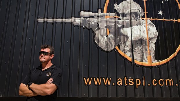 CEO of Australian Targeting Systems Paul Burns outside the company's 'soundproof' mobile firing range, which will also be on site.