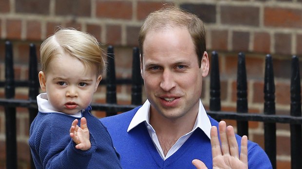 The Duke of Cambridge and Prince George wave to the media  as they arrive at St. Mary's Hospital for the birth of Princess Charlotte earlier this year.
