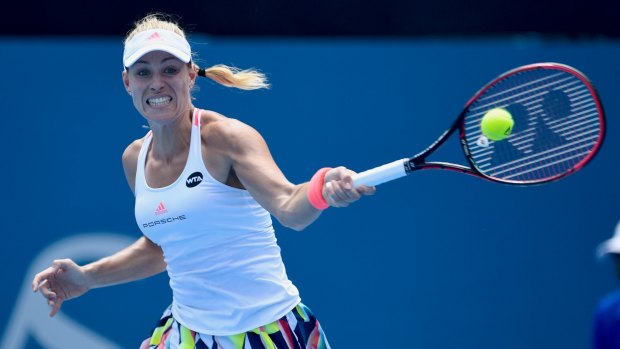 Second-round ext: Angelique Kerber of Germany on her way to defeat to Russian Daria Kasatkina in Sydney on Tuesday.