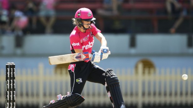 Ellyse Perry of the Sixers bats during the Women's Big Bash League match between the Sydney Sixers and the Brisbane Heat.