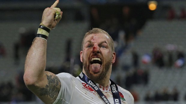England's James Haskell celebrates after sealing the Six Nations grand slam by beating France at the Stade de France.