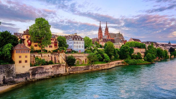 The Rhine river threads its way through Basel, in Switzerland's north-west.