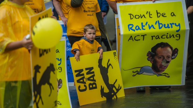 The protest against Canberra's greyhound racing ban drew people from NSW and Victoria. 
