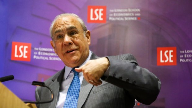OECD Secretary-General Angel Gurria delivers his speech at the London School of Economics on Wednesday.