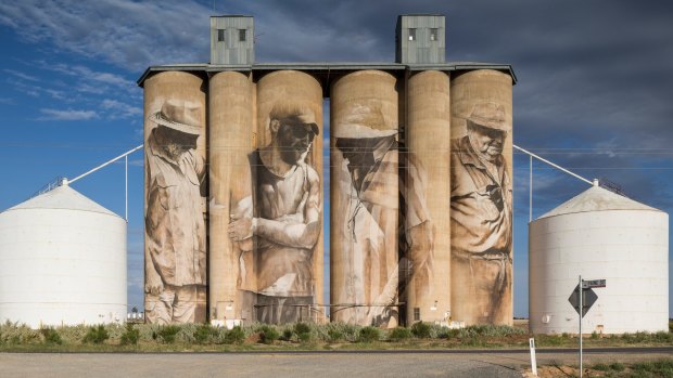 Silo art by Guido van Helten in Brim.