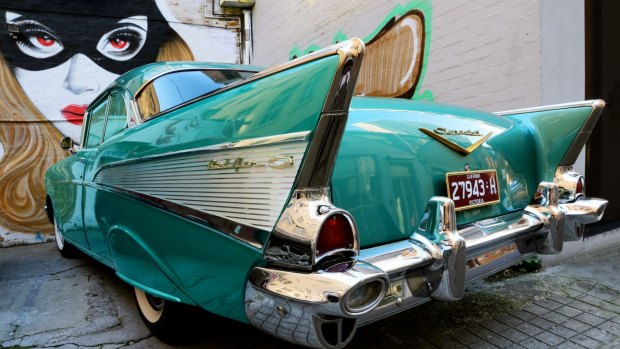 Lucille is a 1957 Chevrolet Sport Coupe, a two-tone metallic green beauty.