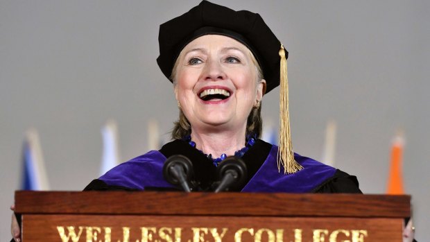 Former Secretary of State Hillary Clinton delivers the commencement address at Wellesley College.