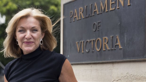 Australian Sex Party leader Fiona Patten on the steps of Parliament.