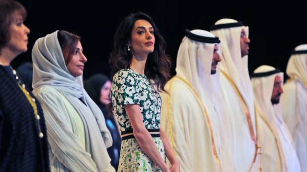 Amal Clooney, writer, human rights activist, 3rd left, at the opening ceremony of the International Government Communications Forum in Sharjah, United Arab Emirates, on March 20.