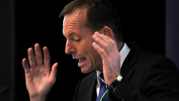 Tony Abbott addresses the meeting of the Master Builders Association in 2012.