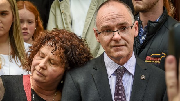 Robyn and Matt Cronin with supporters outside the court on Friday