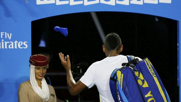 Elvis has left the stadium: Nick Kyrgios bids farewell to his fans at the Australian Open 2015.