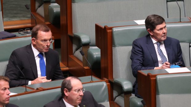 Tony Abbott and Kevin Andrews listen to Prime Minister Malcolm Turnbull deliver a ministerial statement on national security in Parliament on Tuesday.