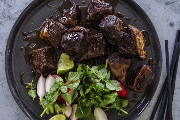 Caramelised beef brisket with a fresh and piquant salad.