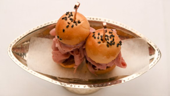 Mortadella in tiny milk buns.