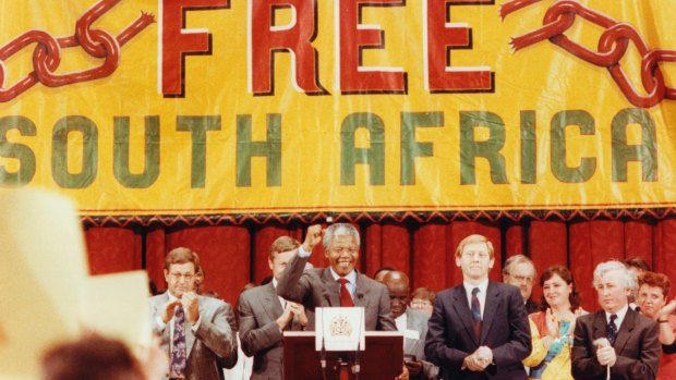 Nelson Mandela in Melbourne in 1990.