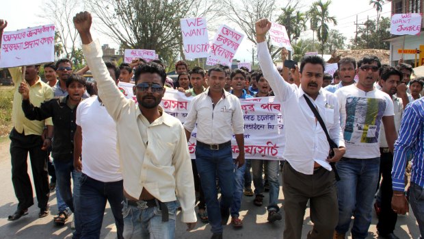Protesters demonstrate against the mob killing of a man accused of rape in Nagaland.