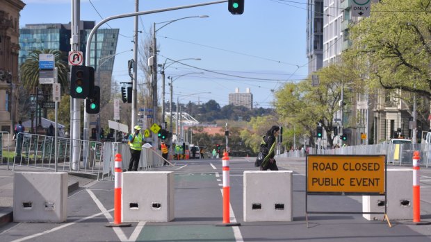 Temporary bollards in place during the Grand Final Parade.