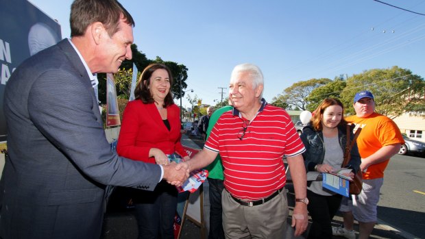 With ALP candidate for Stafford Dr Anthony Lynham and her father, former politician Henry Palaszczuk.