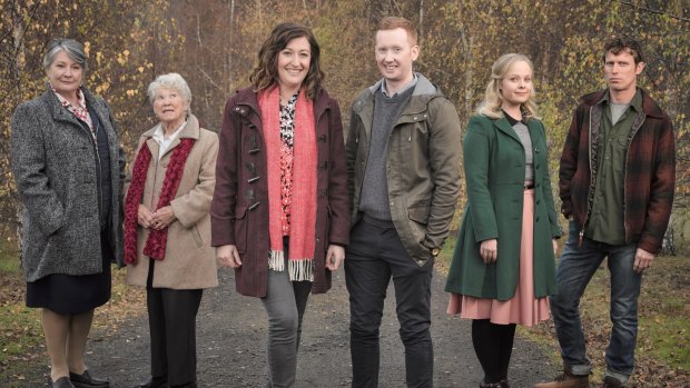 Luke McGregor, Celia Pacquola and friends in ABC's new comedy, <i>Rosehaven</i>.