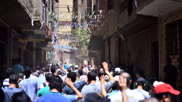 Supporters of the Muslim Brotherhood in Giza on Friday.