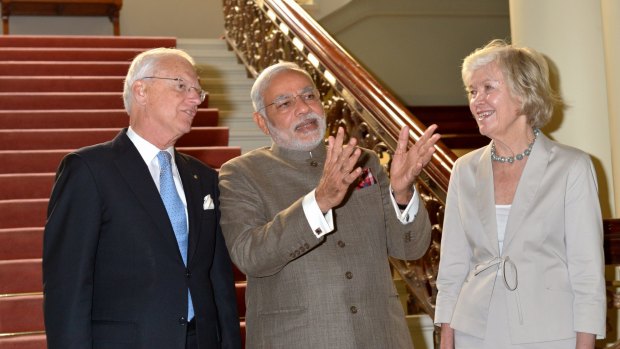 Victorian Governor Alex Chernov and Elizabeth Chernov with Indian Prime Minister Narendra Modi at Government House on November 18 last year.