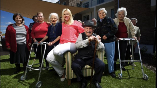 Vivi Michailidou with residents at the Fronditha nursing home in Thornbury.